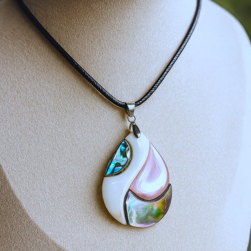 Abalone And Mother Of Pearl Artisan Pendant With Leather Necklace 37$
